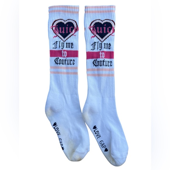 Rare Vintage Y2K JUICY COUTURE 2000s Long Socks “Fly Me To Couture” /Smells Like - Picture 1 of 3